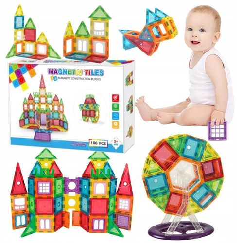 DUŻE KLOCKI MAGNETYCZNE KONSTRUKCYJNE 3D PANELE MAGNETIC TILES 106 elem. A na Arena.pl