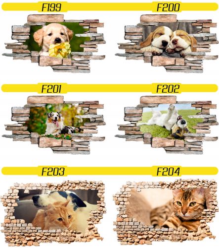 Naklejka samoprzylepna dziura 3D psy koty słodkie na Arena.pl