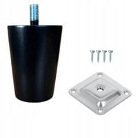 Czarna noga meblowa drewniana STOŻEK bukowa 6 cm + blacha montażowa łącznik