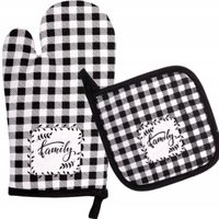 Rękawica kuchenna tekstylna gruba z podkładką bawełniana biało-czarna krata