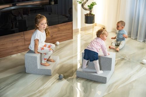 Piankowy MIĘKKI Schodek DLA DZIECI szary PPZ-211 KiddyMoon na Arena.pl