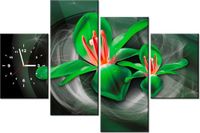 120CM 80CM ZEGAR 4 ELEM ZIELONE KOSMICZNE KWIATY JAKUB BANAŚ OBRAZ ŚCIENNY