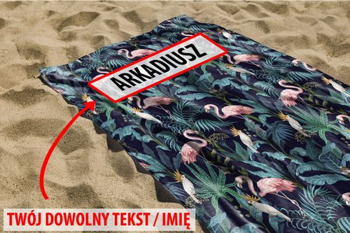 RĘCZNIK Flamingi i papugi z twoim dowolnym tekstem 100x50cm 020C na Arena.pl