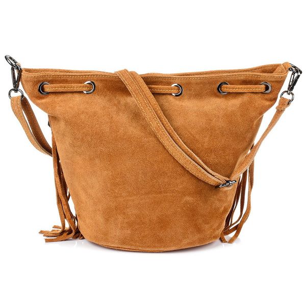 VERA PELLE torebka zamszowa listonoszka boho z ćwiekami V418 c.zielona zdjęcie 5