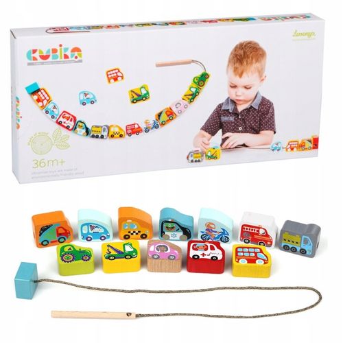 AUTKA NA SZNURKU SAMOCHODZIKI DREWNIANE NAWLEKANKA ZESTAW KOLOROWY na Arena.pl