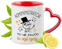Kubek Czerwony Z Uszkiem W Kształcie Serca Dla Administratora Na Prezent