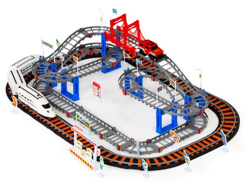 Kolejka i auto na baterie dwa tory miasto 108 elementów na Arena.pl