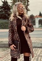 ELEGANCKI PŁASZCZ DAMSKI Z OZDOBNYMI GUZIKAMI coco ZEBRA BRĄZ M/L
