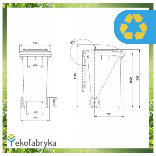 Pojemnik na śmieci 240l odpad ZMIESZANE Kosz WEBER Najwyższa Jakość CZARNY na Arena.pl
