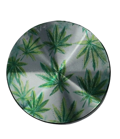 Srebrny Crusher Młynek do Tytoniu Grinder Metalowy z Zielonymi Listkami na Arena.pl