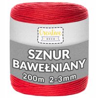 Sznurek do makramy bawełniany 3mm 200m czerwony