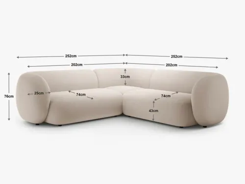 SOFA NAROŻNA BEŻ WELUR 252/252/76 KATE OD MICADONI na Arena.pl