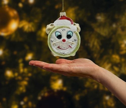 Bombka choinkowa szklana: Zegar z czapką Mikołaja: jasnozielony na Arena.pl