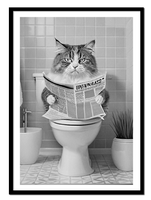 OBRAZ PLAKAT W RAMIE do Łazienki WC Toalety KOT NA KIBLU gazeta P2624_33x43