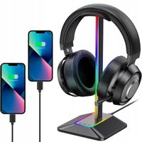 STOJAK NA SŁUCHAWKI GAMINGOWY RGB LED USB UCHWYT