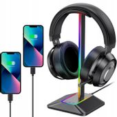 STOJAK NA SŁUCHAWKI GAMINGOWY RGB LED USB UCHWYT