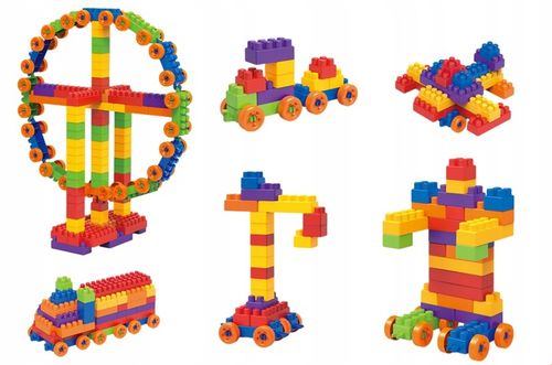 KLOCKI PLASTIKOWE DUŻE KOLOROWE POCIĄG BUDOWLANE zestaw w torbie XXL 400el na Arena.pl
