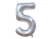 Balon foliowy "cyfra 5", holograficzna srebrna, 100 cm [balon na hel]