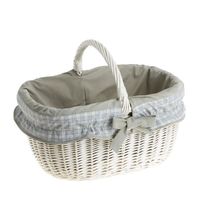 Wiklinowy Kosz na Zakupy Wybielany i Obszyty Tkaniną 42x34 H21/35 cm