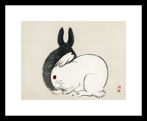 Plakat 20x15cm Black and White Rabbits, Gakan Japoński Vintage do Salonu na Arena.pl