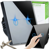 PODWÓJNY DOTYKOWY WŁĄCZNIK WYŁĄCZNIK ŚWIATŁA SZKLANY SZKŁO CZARNE Ø60MM