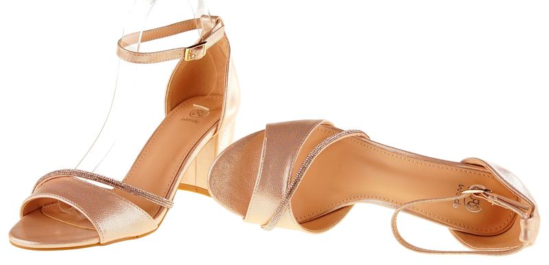 Sandały na obcasie słupku 6,5 cm. pasek szampańskie Rozmiar obuwia - 37 zdjęcie 6