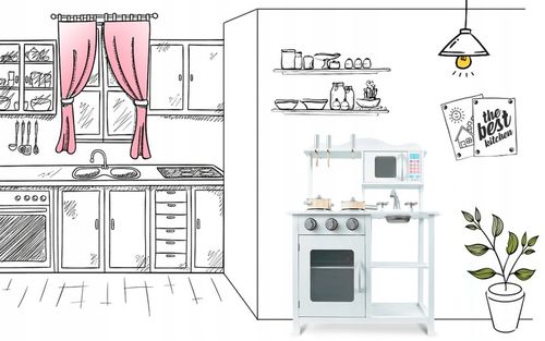 ZESTAW KUCHNIA DREWNIANA DLA DZIECI KUCHENKA RETRO DUŻA PALNIKI + ACKESORIA na Arena.pl