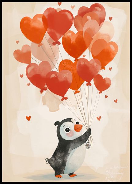 Plakat 64x90cm Pingwinek z Balonami zdjęcie 2