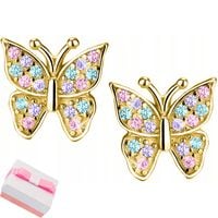 ZŁOTE KOLCZYKI MOTYLKI DLA DZIEWCZYNKI SZTYFTY WKRĘTKI SREBRO POZŁACANE