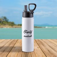 Biały metalowy bidon 650 ml składana rączka - z Twoim nadrukiem