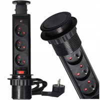 GNIAZDO POTRÓJNE WPUSZCZANE CHOWANE W BLAT NABLATOWE GNIAZDKO CZARNE 3x230V