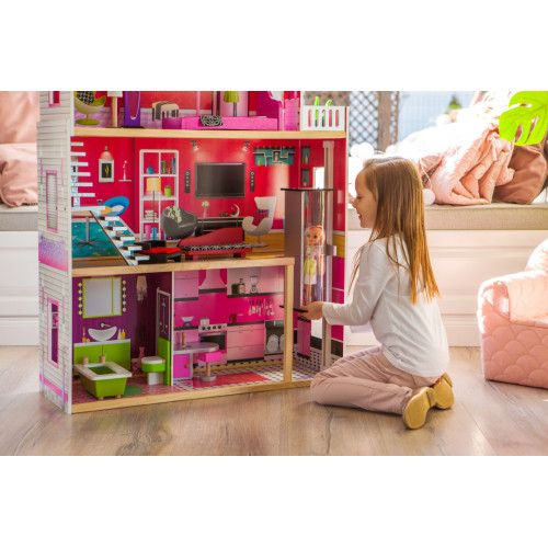 DOMEK DLA LALEK ECOTOYS DREWNIANY Z WINDĄ 3 POZIOMY na Arena.pl