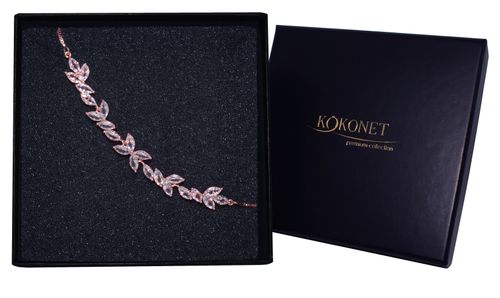 Bransoletka różowe złoto listki kryształki boho glam BLASK klasa pudełko na Arena.pl