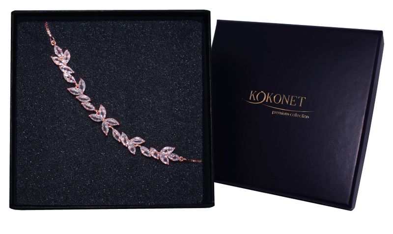 Bransoletka różowe złoto listki kryształki boho glam BLASK klasa pudełko zdjęcie 1