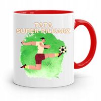 Kubek Czerwony Dla Taty Ojca Tata Super Piłkarz Z Nadrukiem Ze Zdjęciem