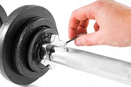 Hantle żeliwne 2x15kg zestaw z przedłużanym gryfem ryflowanym + zaciski na Arena.pl