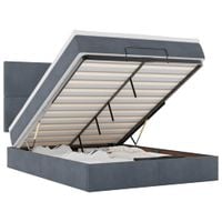 Rama łóżka otomana z materacami, szara, 140x200 cm, aksamit