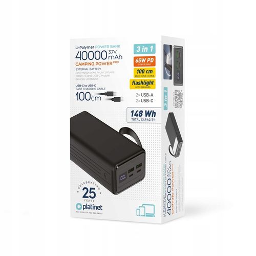 POWER BANK szybki 2x USB 2x USB-C 40000mAh PD QC 3.0 65W + kabel Latarka na Arena.pl