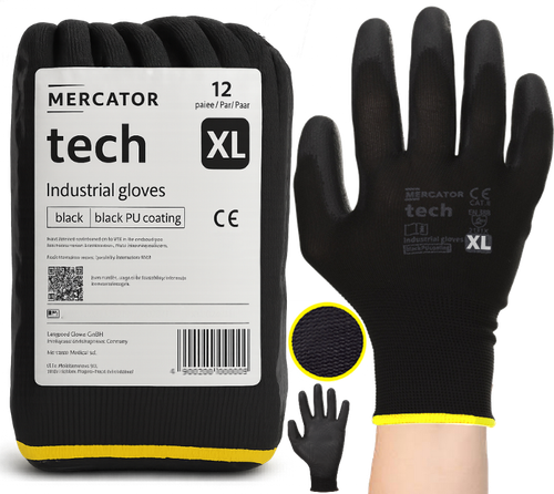 rękawice robocze mercator tech black+black pu - xl - 12 par na Arena.pl