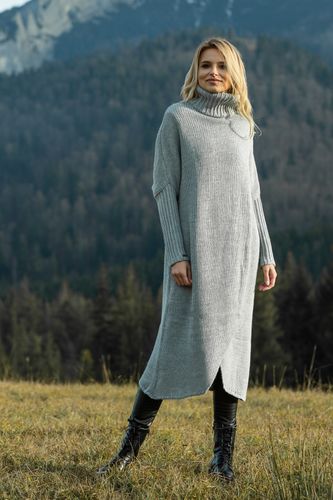 Sweter maxi F621 Szary UNI na Arena.pl