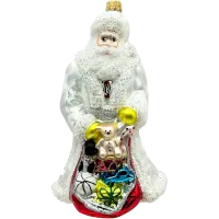 Bombka choinkowa szklana: Święty Mikołaj z workiem prezentów: biały