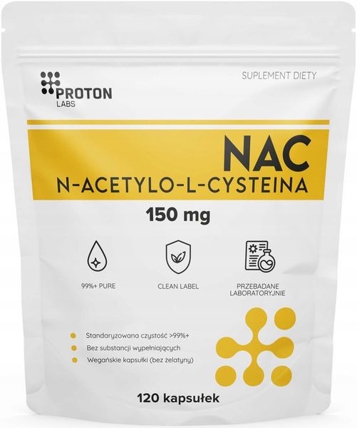 Proton Labs NAC 99,52% czysta N-ACETYLO L-CYSTEINA 150mg 120kaps Detox zdjęcie 1