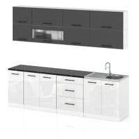 Meble Kuchenne Zestaw Kuchnia Robo Lux 2.6m Nowoczesna Szary Biały Połysk