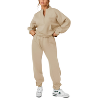 Komplet dresowy damski bluza spodnie bawełniany dres sportowy beżowy L