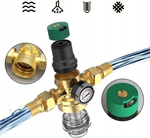 REDUKTOR CIŚNIENIA WODY MOSIĘŻNY 1" DN25 Z FILTREM I MANOMETREM 3/4 na Arena.pl