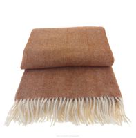 Koc wełniany z frędzlami 150x200 DIAGONAL wełna nowozelandzka terakota