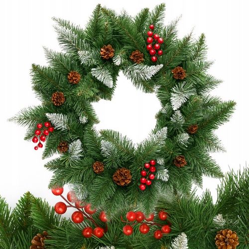 WIENIEC ŚWIĄTECZNY STROIK NA ŚWIĘTA Z OZDOBAMI JARZĘBINA SZYSZKA gęsty XXL na Arena.pl