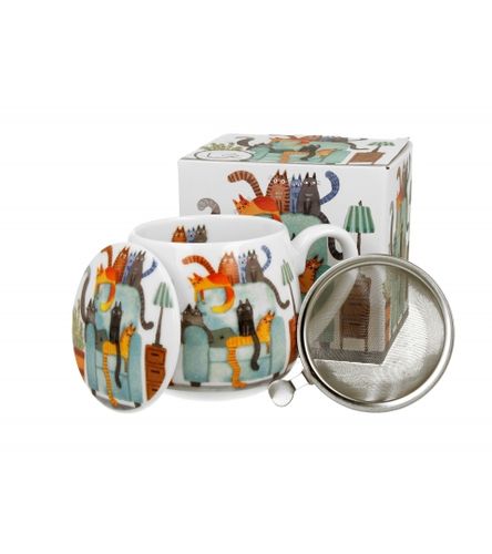 KUBEK Z ZAPARZACZEM I POKRYWKĄ DO ZIÓŁ DUO KOTY NA FOTELU 430 ML na Arena.pl