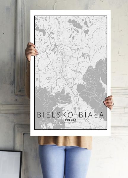 Bielsko Biała mapa czarno biała - plakat 40x60 cm zdjęcie 2
