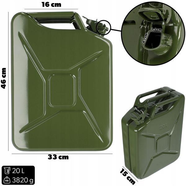 Kanister Na Paliwo Pojemnik Metalowy 20L Lejek zdjęcie 4